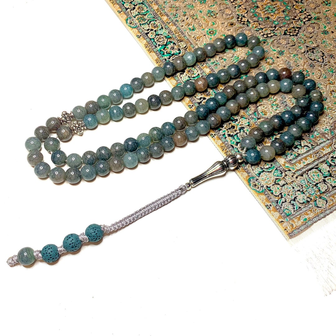 Tasbih Muslimische Gebetsperlen, Misbaha, Islamisches Zubehör, Geschenk Zur Hand (Blauer Türkis, 10 Mm X 33 Perlen