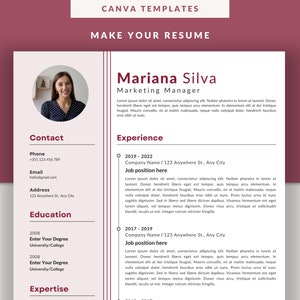 Resume Template with Photo, Professional Resume Template for Canva, Clean Red CV Template with Picture, Resume and Cover Letter Template