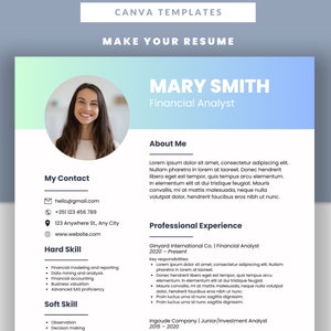 Resume Template with Photo, Professional Resume Template for Canva, Candy Color CV Template with Picture, Resume and Cover Letter Template