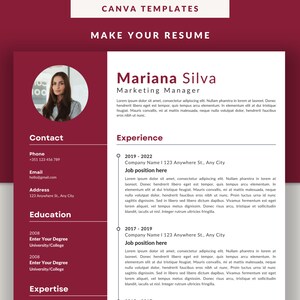 Plantilla de CV con foto, Plantilla de CV profesional para Canva, Plantilla de CV elegante con imagen, Plantilla de CV y carta de presentación