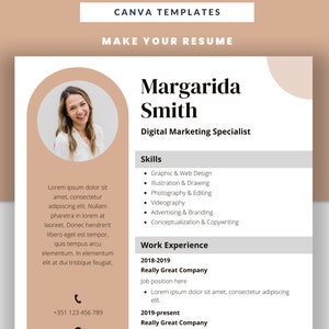 Resume Template with Photo, Professional Resume Template for Canva, Neutral Fun CV Template with Picture, Resume and Cover Letter Template