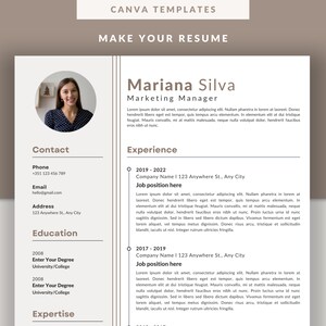 Resume Template with Photo, Professional Resume Template for Canva, Clean CV Template with Picture, Resume and Cover Letter Template