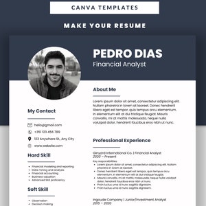 Resume Template with Photo, Professional Resume Template for Canva, Monochromatic CV Template with Picture, Resume and Cover Letter Template