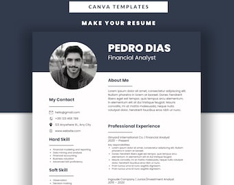 Resume Template with Photo, Professional Resume Template for Canva, Elegant CV Template with Picture, Resume and Cover Letter Template