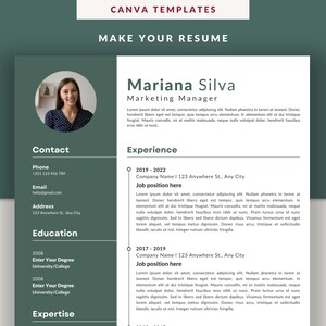 Resume Template with Photo, Professional Resume Template for Canva, Elegant CV Template with Picture, Resume and Cover Letter Template