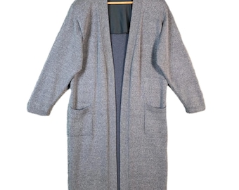 St John Knits Cardigan Sweater Womens 10 Gray Open Long Duster Pockets