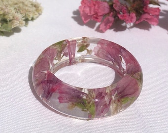 Pink and White Flower Resin Ring (Real Flowers)