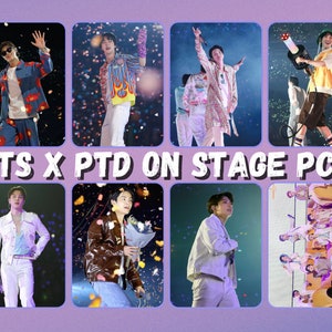 Tarjetas fotográficas en el escenario de BTS x PTD
