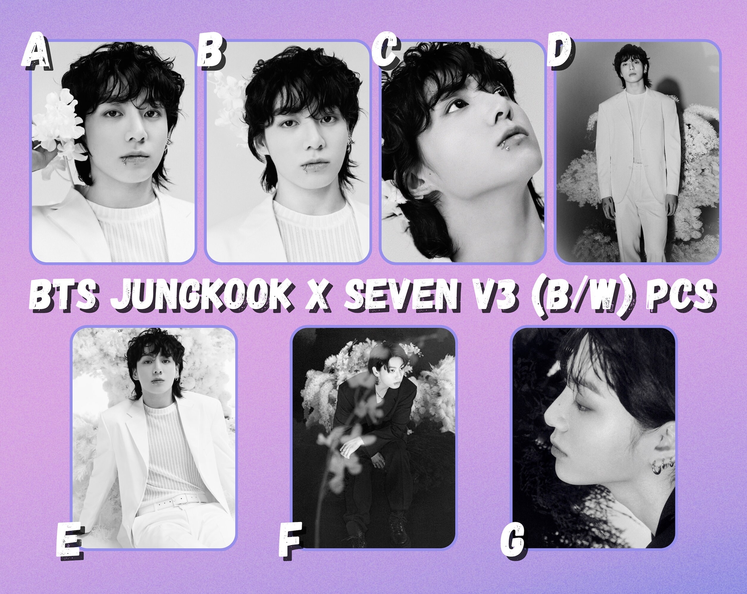 bts グク BTS Jungkook X Seven V3 (B/W) Photocards - Etsy Canada
