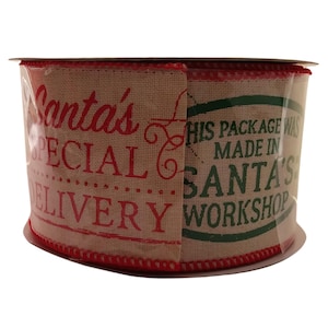 Santa's Workshop Wired Christmas Ribbon: Red, Cream & Green - 2.5"x10YD