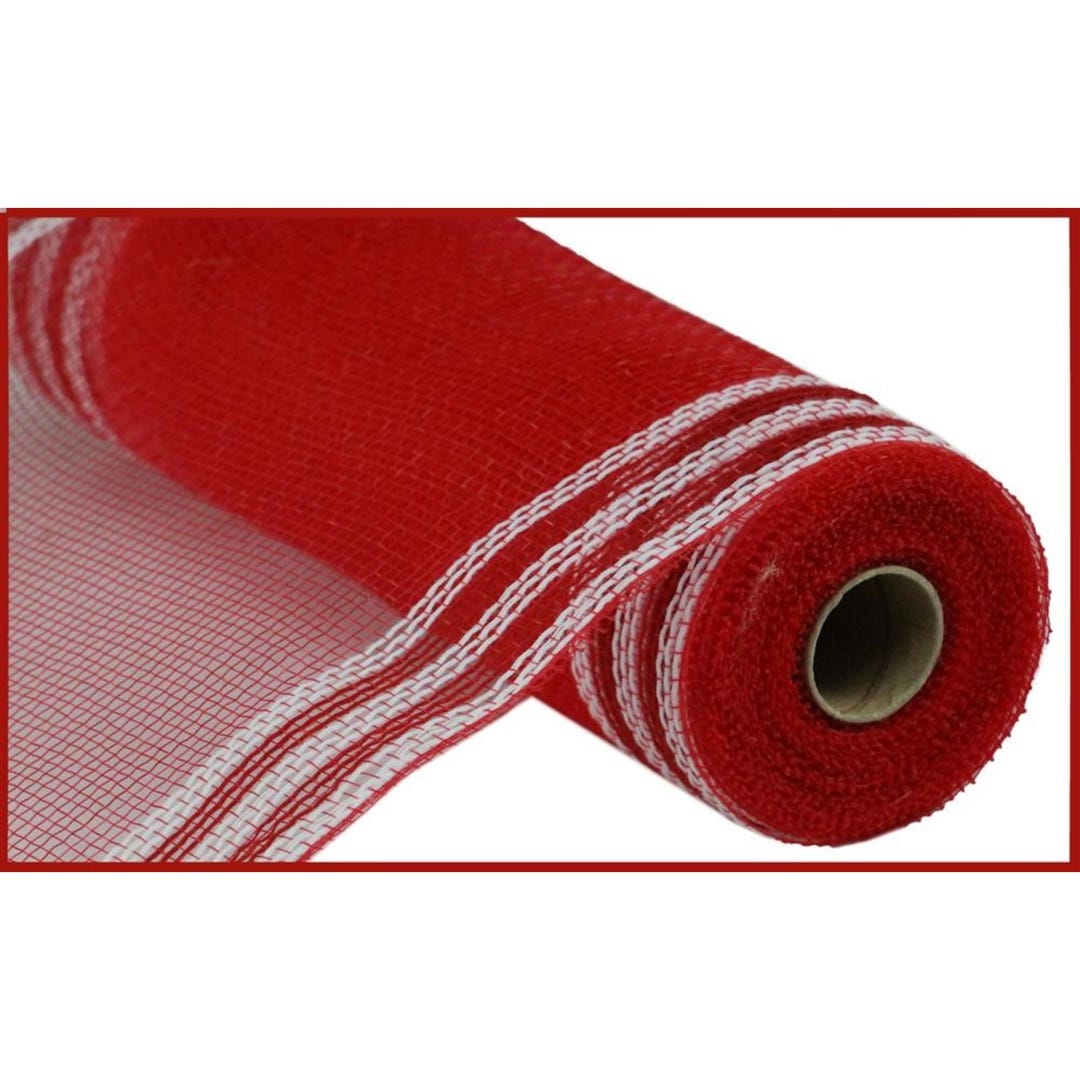 Bordered Mesh Red Deco Poly Mesh: White Metallic Border, Christmas Wreath ...