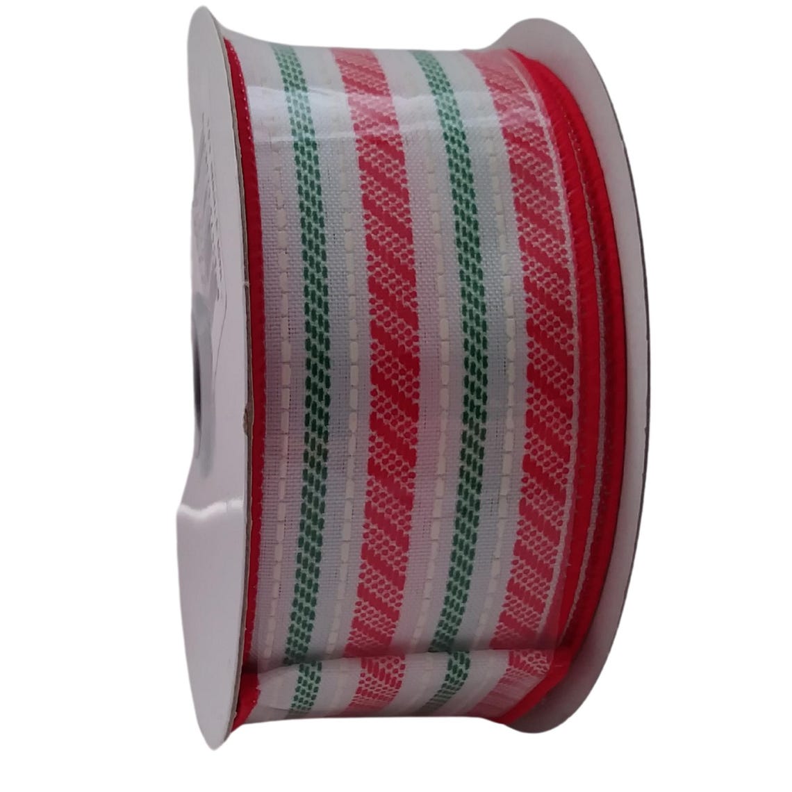 1.5x10yd Slash/ticking Stripe Ribbon, White/red/green, RGB122527, Bow ...