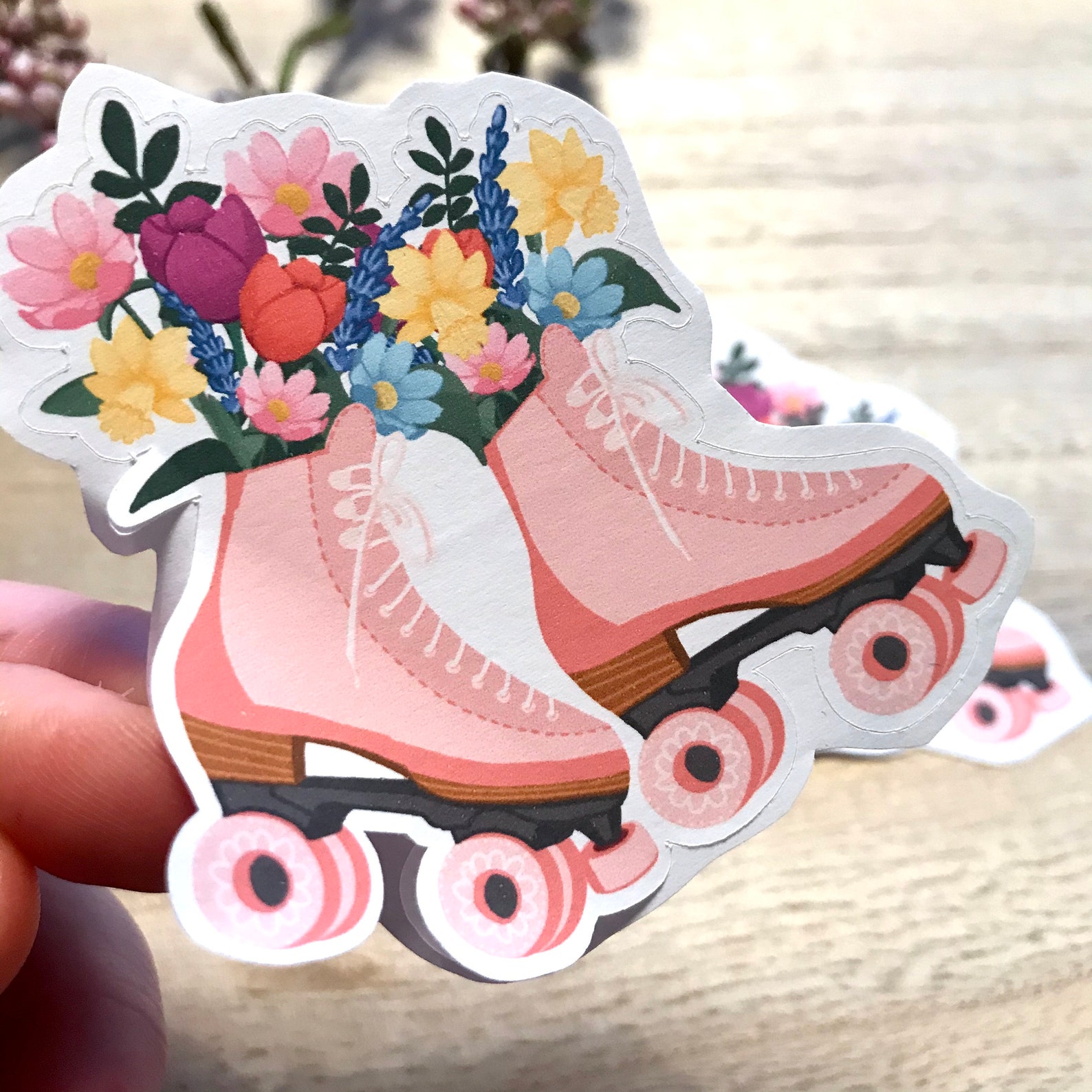 Floral roller skates sticker Etsy