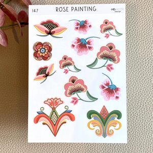 Tradizione norvegese rosemaling rosepainting arte folklore adesivi klistremerke Scandinavia