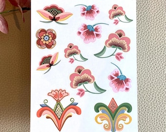 Tradición noruega rosemaling rosepainting arte folklore pegatinas klistremerke Escandinavia