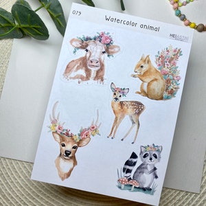 Wasserfarben Aufkleber Tiere Blumen Natur bujo Planer Decor
