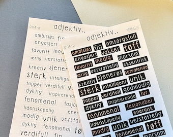 Norwegian adjective adjektiv positivity stickers