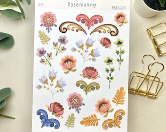 Pegatinas de Noruega, folclore de rosemaling, diario escandinavo