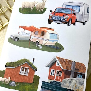 Stickers camping vacances scandinavie nature chalet de montagne