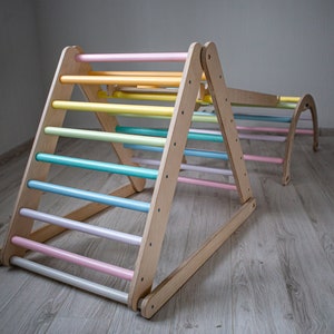 Climbing triangle pastel rainbow, foldable triangle, ladder climber, Montessori ramp, Kletterdreieck, toddler climber image 9