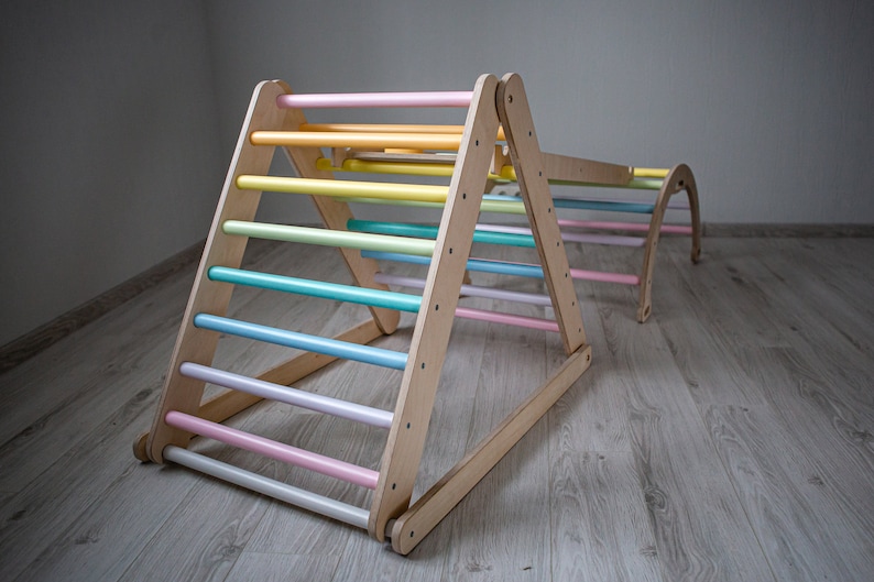 Climbing triangle pastel rainbow, foldable triangle, ladder climber, Montessori ramp, Kletterdreieck, toddler climber image 9