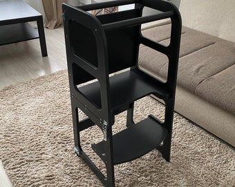 Montessori Kitchen Tower: Transformable Step Stool, Kids Table with Blackboard