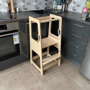 height adjustable kitchen tower, Montessori tower, adjustable step stool, kitchen learning stool
