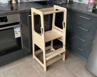 height adjustable kitchen tower, Montessori tower, adjustable step stool, kitchen learning stool