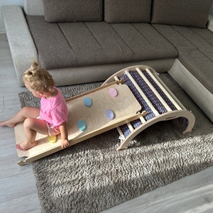 Handmade wooden arch with cushion, climbing arch, Montessori toys.