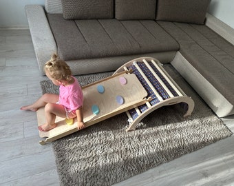 Handmade wooden arch with cushion, climbing arch, Montessori toys.