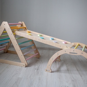 Climbing triangle pastel rainbow, foldable triangle, ladder climber, Montessori ramp, Kletterdreieck, toddler climber