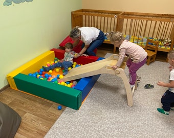 Foldable Wooden Indoor Slide: Montessori Toddler Toy, Ball Pit Compatible
