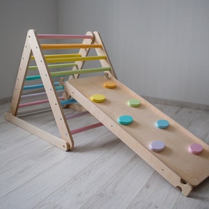 Climbing triangle pastel rainbow, foldable triangle, ladder climber, Montessori ramp, Kletterdreieck, toddler climber image 2