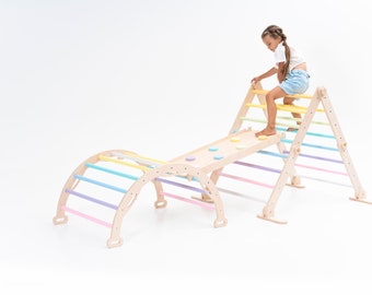 Transformable climbing triangle pastel rainbow, Ladder climber, Montessori ramp, Activity arch, Kletterdreieck, Kletterbogen