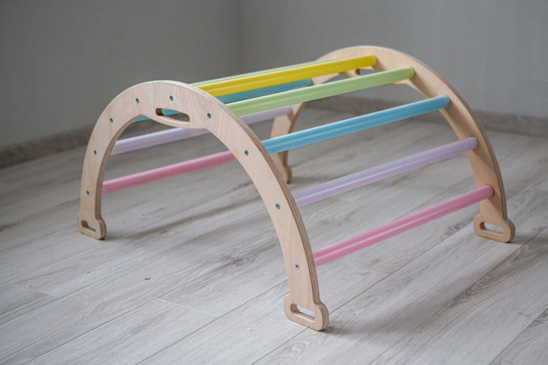 Climbing triangle pastel rainbow, foldable triangle, ladder climber, Montessori ramp, Kletterdreieck, toddler climber image 4