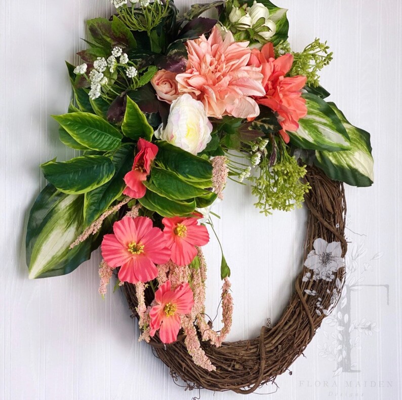 Peach Floral Wreath Dahlia Wreath for Front Door Poppy Etsy UK