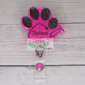 Personalized Stethoscope Paw Print Badge Reel