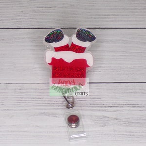 Santa Going Down the Chimney Badge Reel (Alligator Clip)