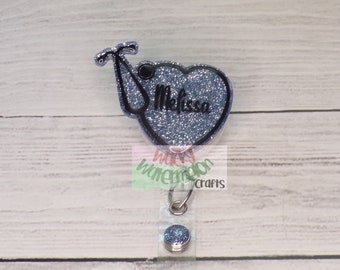 Personalized Stethoscope Heart Badge Reel