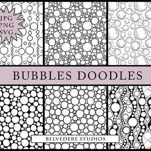 SVG patterns, Black & White Digital Paper, Bubbles Digital Patterns, Doodles Patterns, Commercial Use, PNG patterns,  Digital Papers