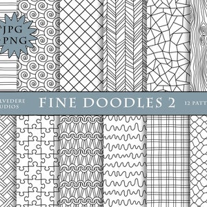 Fine Doodles 2,  Black & White Hand Drawn Doodles, PNG Digital Paper,  Hand Drawn Doodles, Simple Doodles