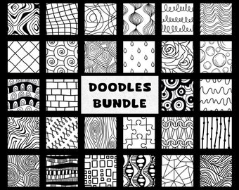 Black & White Doodle Digital Paper Bundle, handgezeichnete Muster (kommerzielle Nutzung)