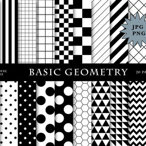 Wzory cyfrowe geometryczne, papiery cyfrowe, papier cyfrowy czarno-biały, zastosowanie komercyjne, wzory PNG