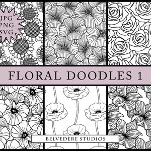 Flower Doodles, Doodles Digital Paper, SVG doodles, Clipart Doodles, Black and White Digital Paper, Hand Drawn Doodles