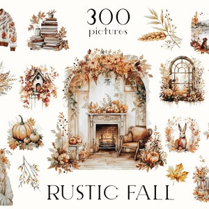 Rustic Fall Watercolor Clipart Bundle, Commercial Use, Boho Wedding Clipart, Premade Clipart, Watercolor Fall Clipart, Stickers Clipart, PNG