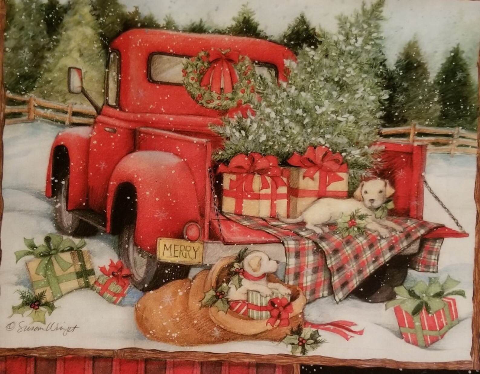 Red Truck Christmas Collage Panel by Susan Winget Etsy