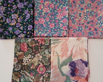 Five Floral Fat Quarters, 18" X 22"