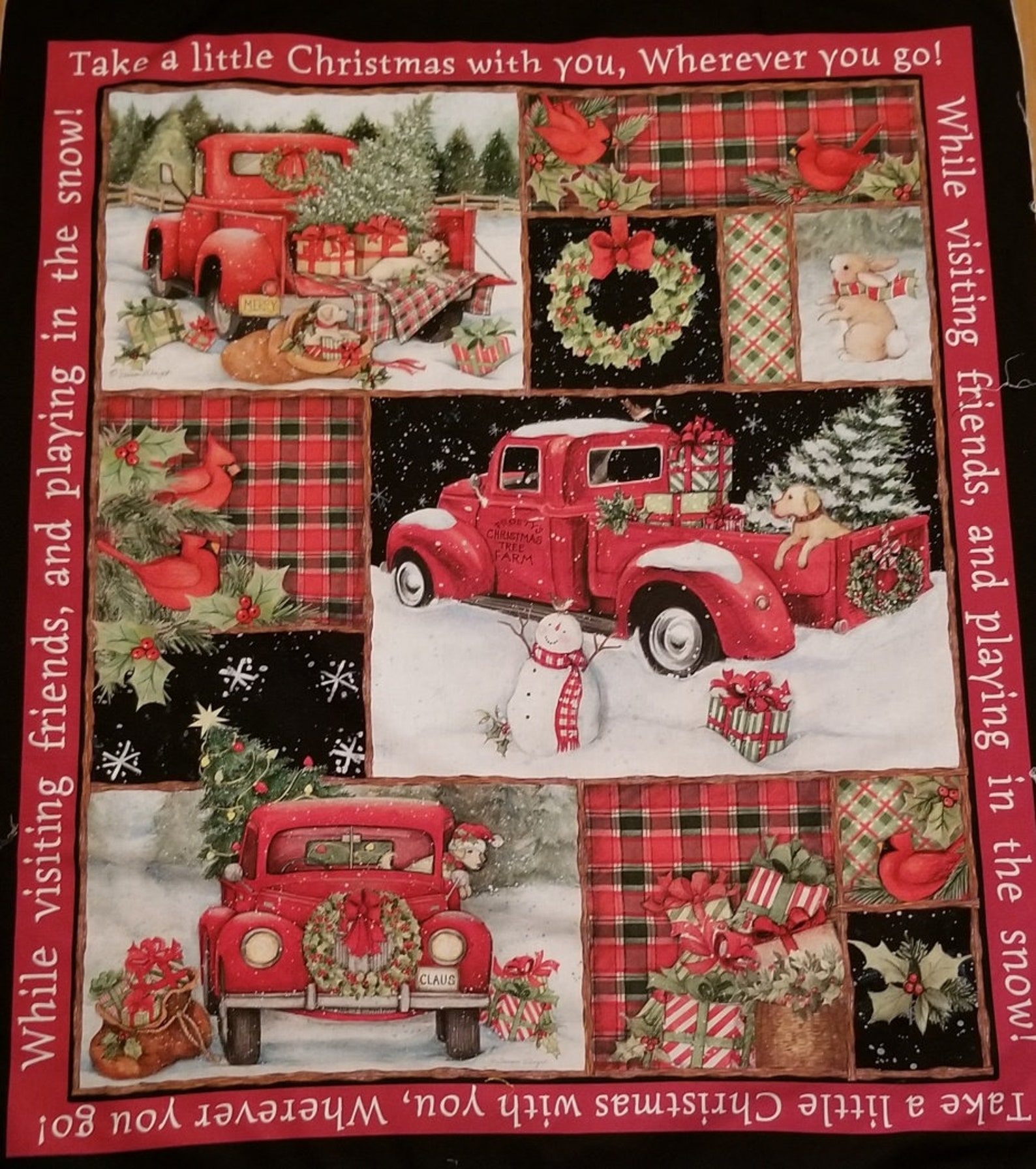 Red Truck Christmas Collage Panel by Susan Winget Etsy