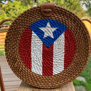 Handpainted Circular Puerto Rican Flag Crossbody Bag