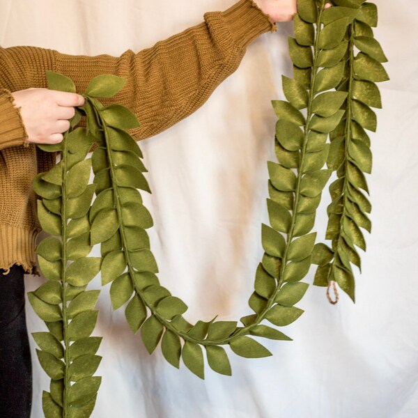 Felt Garland // Handmade 6ft Sustainable Faux Felted Greenery Minimalist Garland for Holiday or Everyday Home Decor